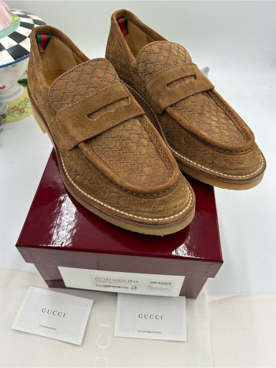 Men\'s Gucci suede GG monogram web loafers size 10 fits 10.5 US made in Italy main image 6